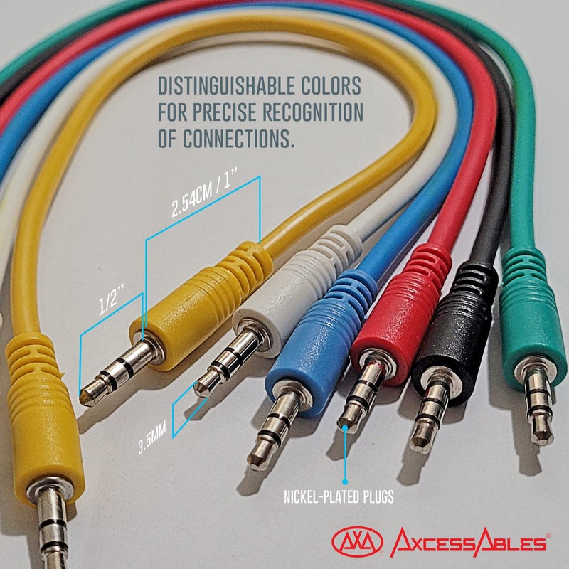 AXA AXCESSABLES AxcessAbles 1/8 (3.5mm) TRS to 1/8 (3.5mm) TRS Balanced Minijack Stereo Patch Cables| Headphone Jack|1/8 aux Cable Bundle| 3.5mm Stereo Aux Audio Cables Multi-Color 6-Pack (1.5ft) - Image 3